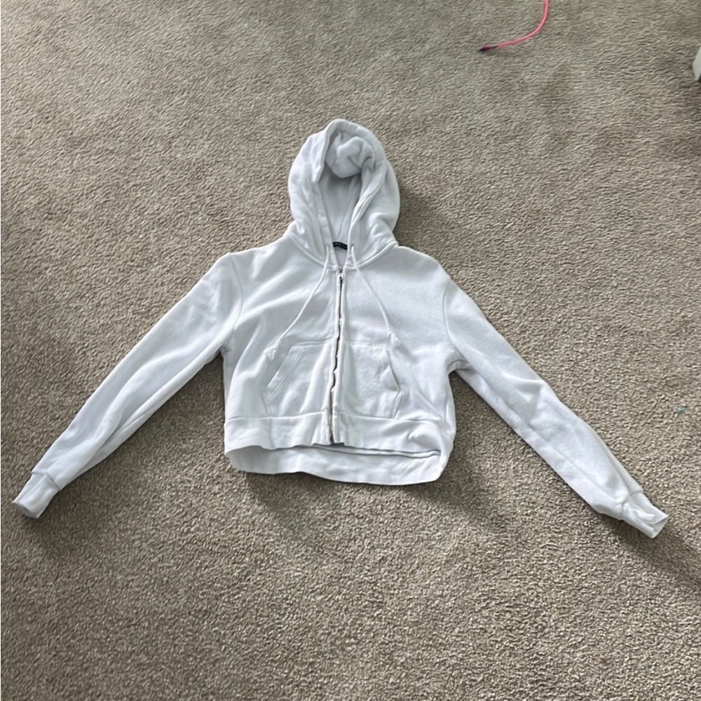 Brandy Melville White Zip-Up Hoodie